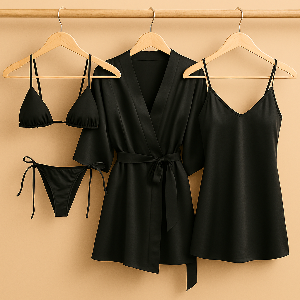 4 PCs-Style Satin Lingerie Set